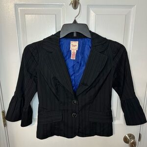 Candie's Black Pinstripe Womens Blazer Size M Blue Lining Cropped Retro Y2K 90’s